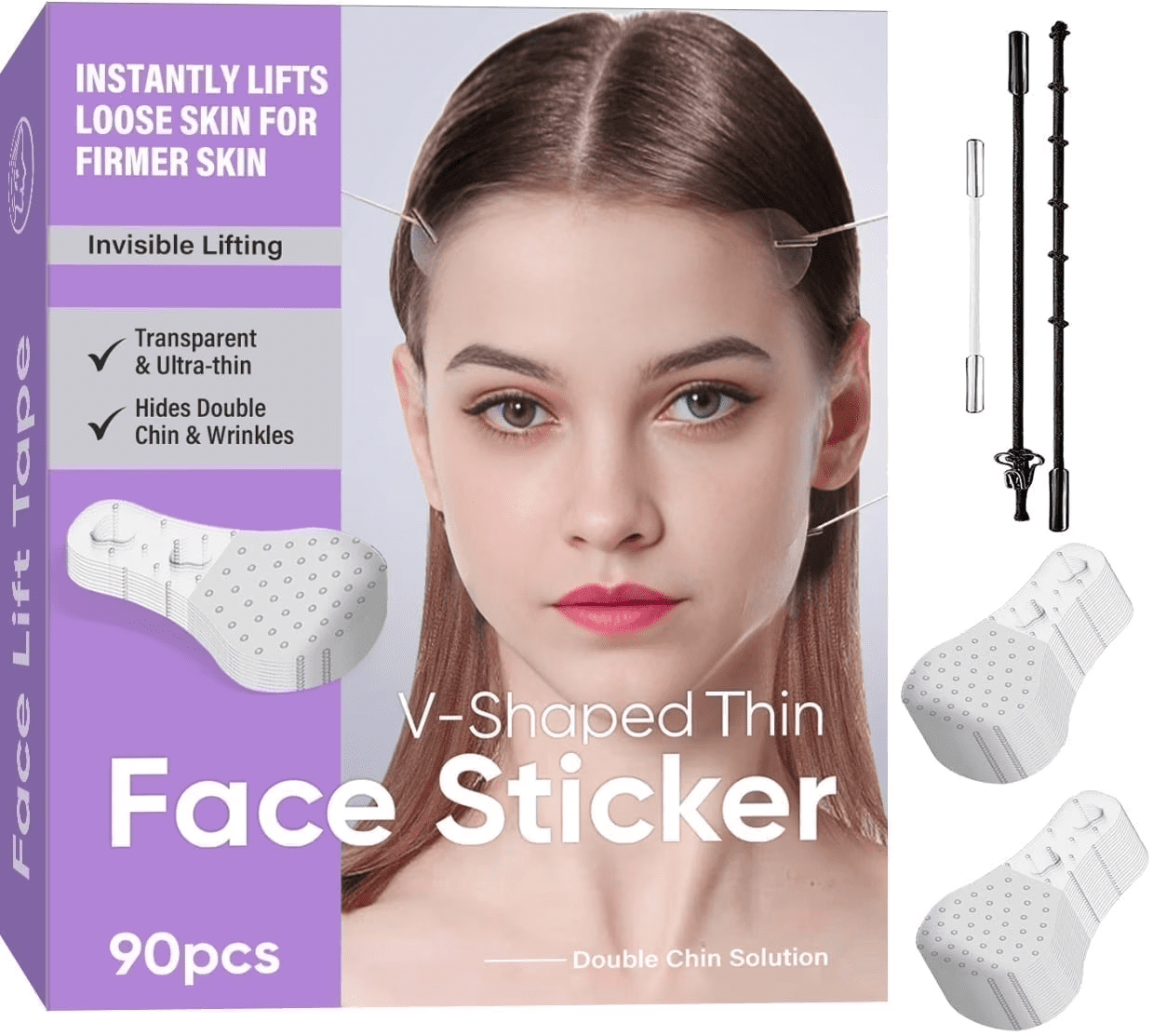 Face Lift Tape Invisible, Face Tape For Wrinkles Overnight, Hiding Facial Wrinkles, Lift Saggy Skin & Hide Double Chin,Ultra-Thin, Breathable, Waterproof (90pcs)