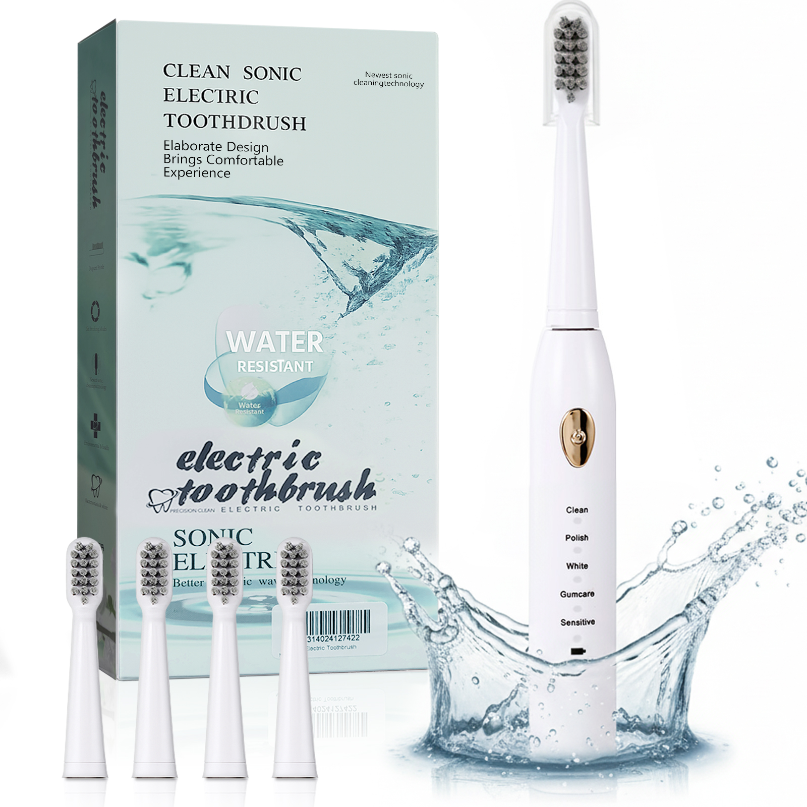 Electric Toothbrush for Adults and Kids, Rechargeable Toothbrush with 4 Brush Heads,5 Modes and 2-Minute Smart Timer Reminder, Travel Toothbrush IPX7 Waterproof